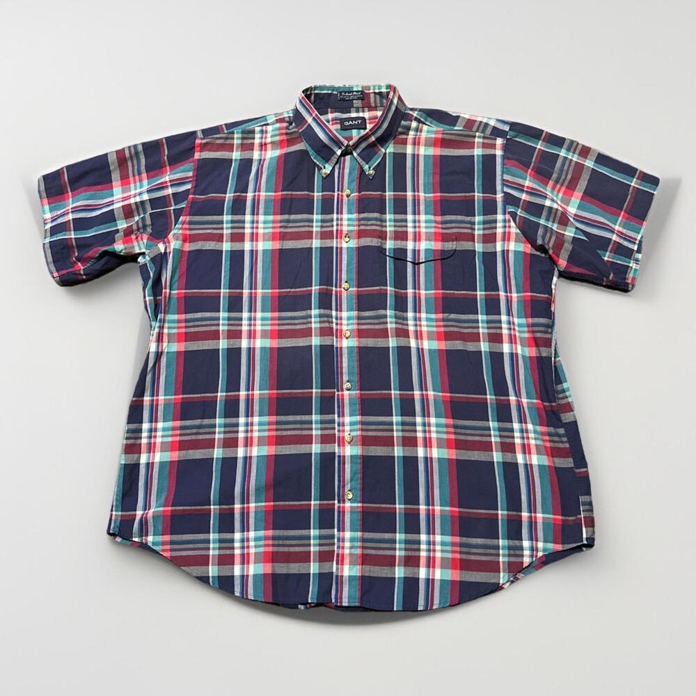 Gant Button Up Shirt XXLT Multicolor Plaid Foxhunt Plaid Casual Mens